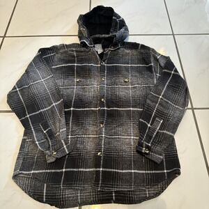 VTG Paragraff Jacket Mens Youth M 21x23 Shadow Plaid Flannel Hood Button Cotton